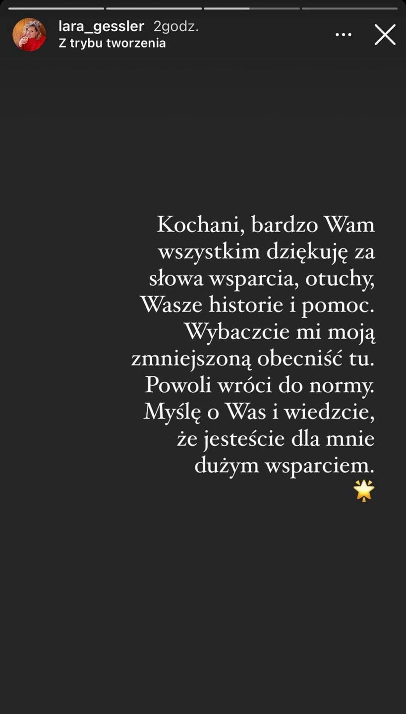 Lara Gessler dziękuje fanom za wsparcie