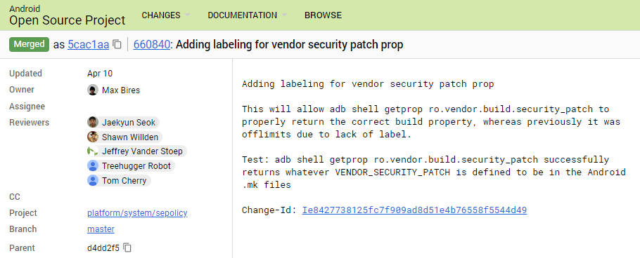 Wczorajszy commit w AOSP.