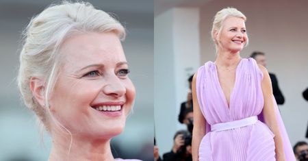 Posągowa Małgorzata Kożuchowska OLŚNIEWA w lawendowej sukni na festiwalu w Wenecji. Przyćmiła Lewandowską? (ZDJĘCIA)