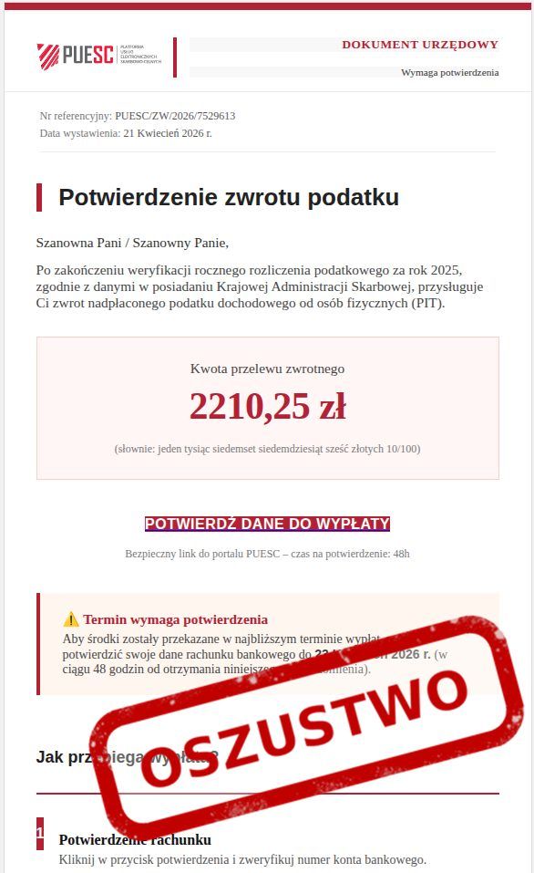 Przykład fałszywego e-maila
