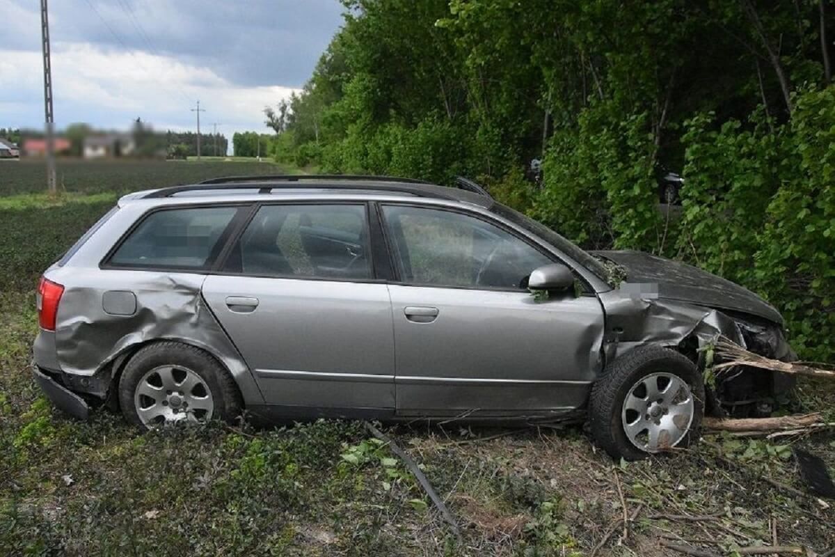 Audi wypadło z drogi - w środku kobieta i dwoje dzieci