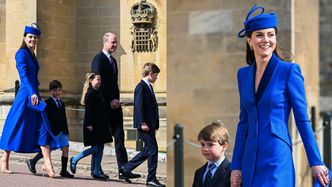 Cała na niebiesko Kate Middleton i książę Louis zadają szyku w drodze na wielkanocną mszę (ZDJĘCIA)