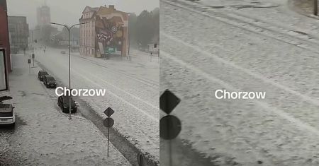 Ponad 500 tys. wyświetleń. Chorzów nagle zasypał grad. Zrobiło się biało