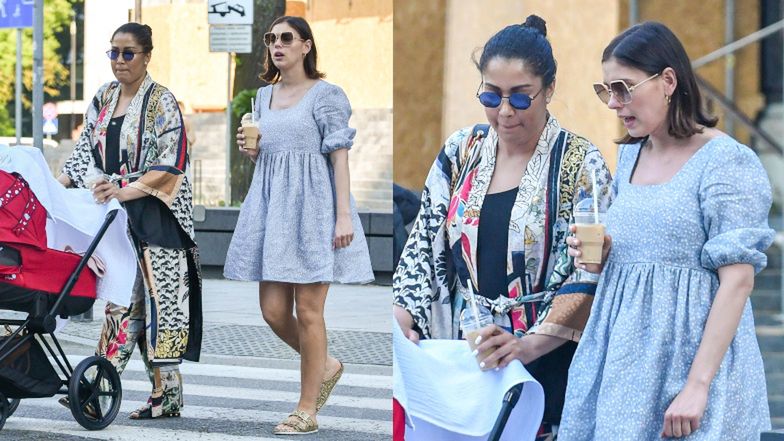 Klaudia Halejcio i Patricia Kazadi na spacerze z maleńką Nelą