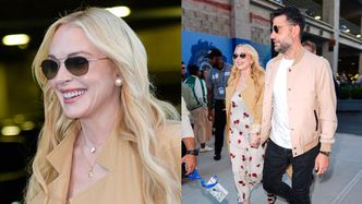 WYGŁADZONA i napięta twarz Lindsay Lohan posyła uśmiechy, idąc z mężem na US Open