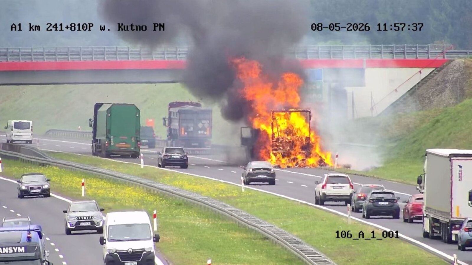 Pożar ciężarówki A1