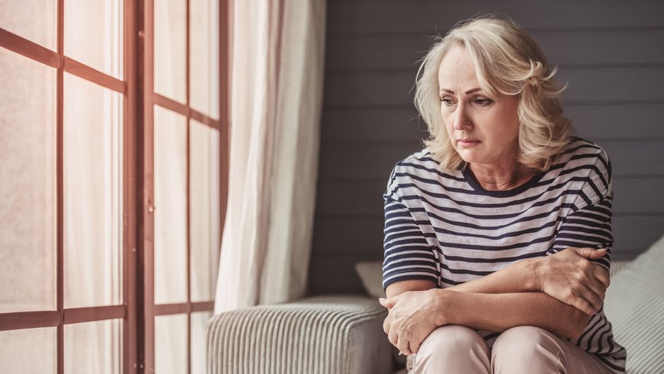 Beautiful sad senior woman is looking downward while sitting on couch at home
adult, alone, anxiety, apartment, arms, beautiful, care, casual, caucasian, clothing, concept, concerned, couch, depressed, depression, disease, expression, face, female, folded, hair, health, home, house, living, look, mature, misery, nervous, one, pain, people, portrait, problems, room, sad, sadness, senior, sitting, sofa, sorrow, stress, thoughtful, troubled, unhappy, upset, white, woman, worried