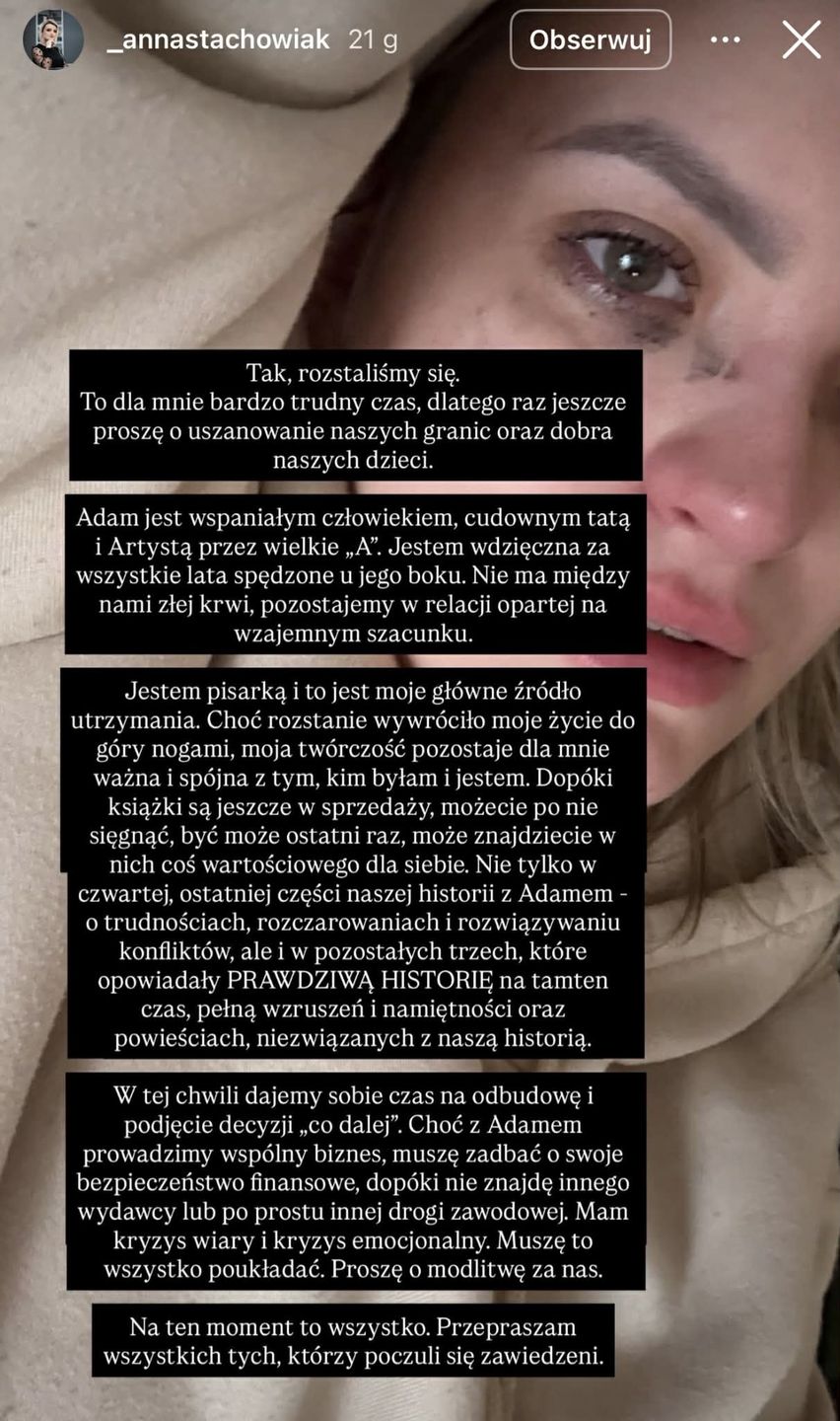 Anna Stachowiak zabrała głos po rozstaniu z mężem