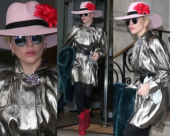 Lady Gaga w srebrnej sukience idzie na spotkanie z bezdomnymi