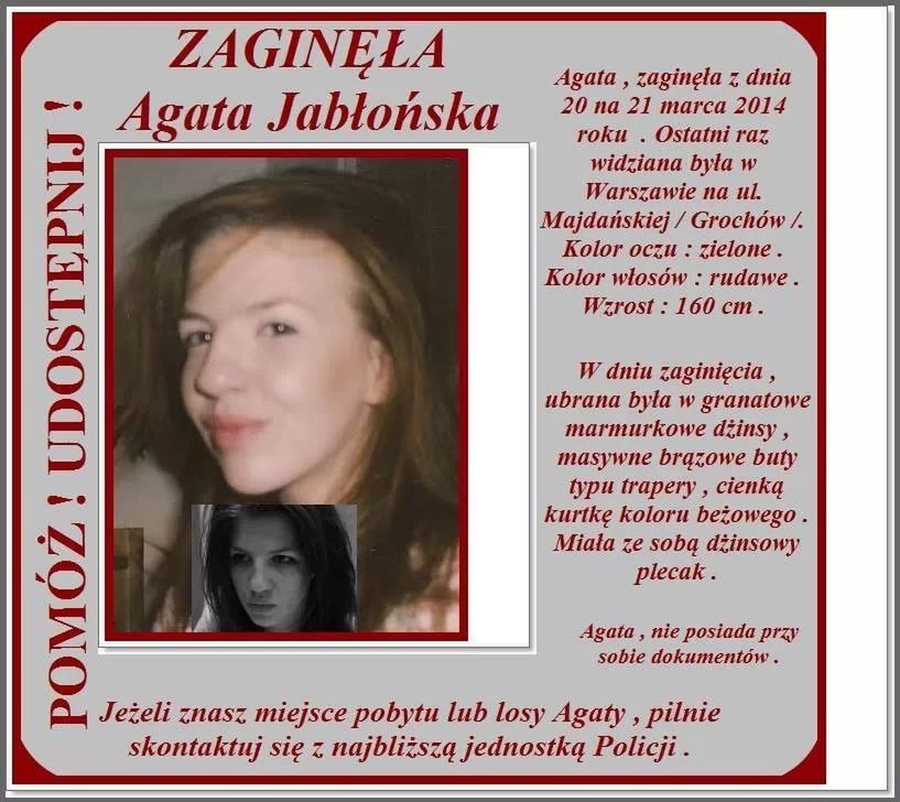 Zaginęła Agata Jabłońska