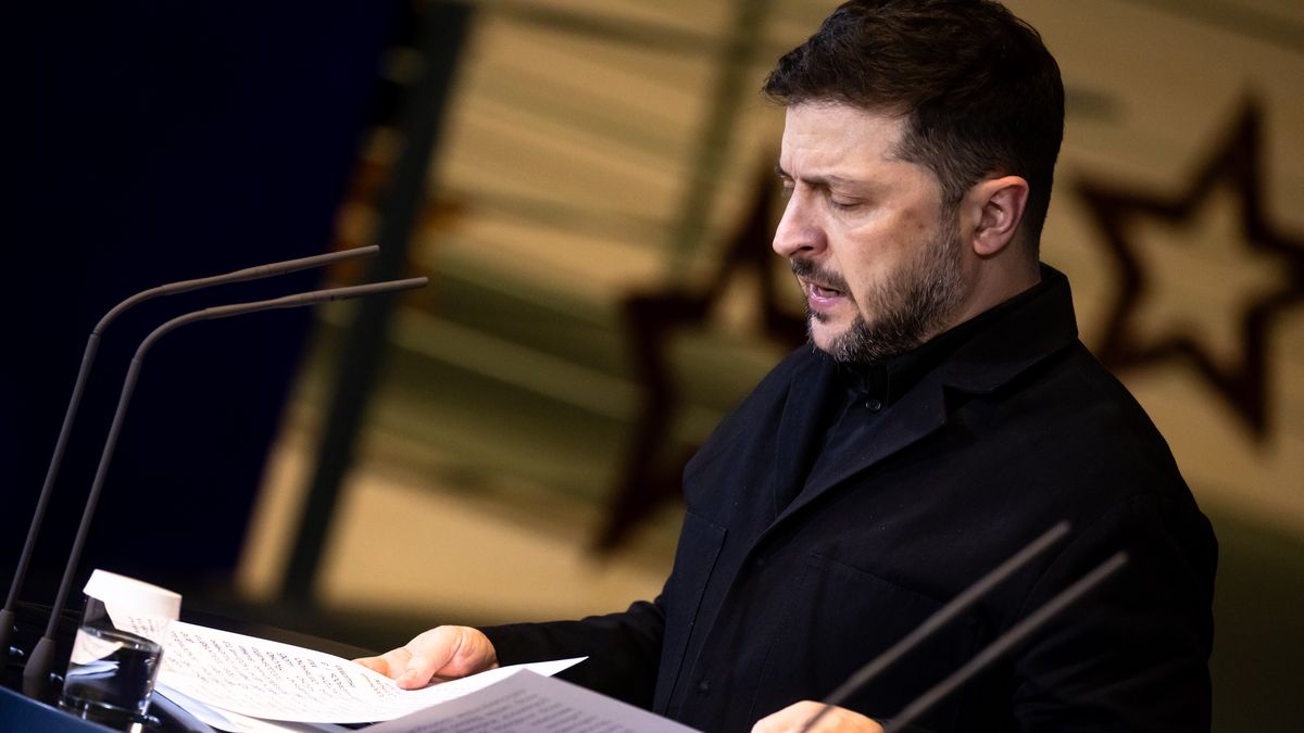 German Chancellor Friedrich Merz and Ukrainian President Volodymyr Zelensky attend a press conference at the Chancellery in Berlin, Germany, on December 15, 2025. Several European leaders, the NATO Secretary General, and U.S. negotiators meet tonight at the Chancellery in Berlin in an effort to work towards a ceasefire in the ongoing war with Russia in Ukraine. (Photo by Emmanuele Contini/NurPhoto via Getty Images)