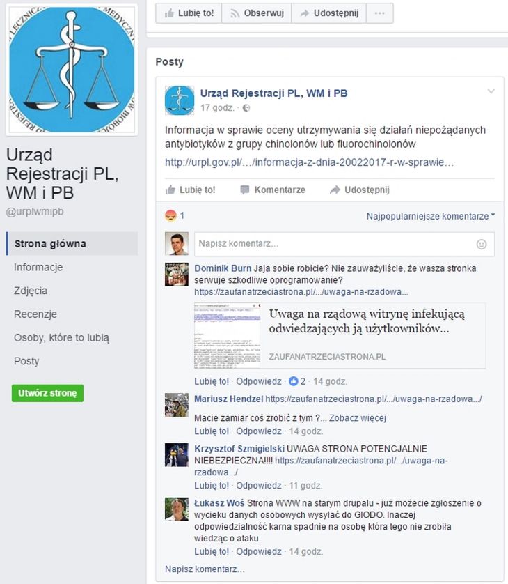 Facebookowy profil urzędu do dziś nie wspomniał o zagrożeniu.