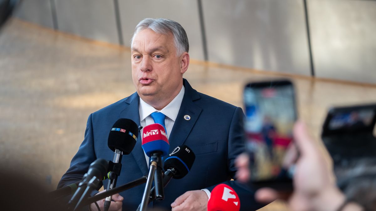 Hungary's Prime Minister Viktor Orban speaks to journalists as he arrives prior to the European summit meeting in Brussels, Belgium, on March 19, 2026. The summit will address the military escalation in the Middle East and the situation in Iran, including its consequences on the European Union in terms of energy prices and energy security. (Photo by Jonathan Raa/NurPhoto via Getty Images)