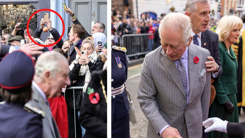 Król Karol III obrzucony jajkami