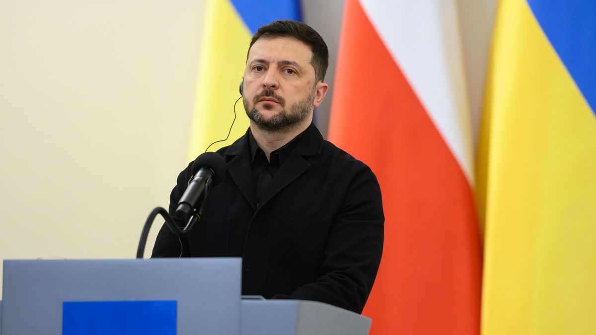 Ukraine's President Volodymyr Zelenskyy talks to the media during a press conference with Polish President Karol Nawrocki at the Presidential Palace in Warsaw, Poland, on December 19, 2025. (Photo by Aleksander Kalka/NurPhoto via Getty Images)