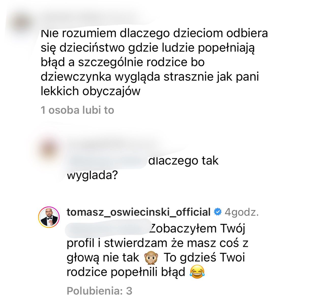 Tomasz Oświeciński broni córki