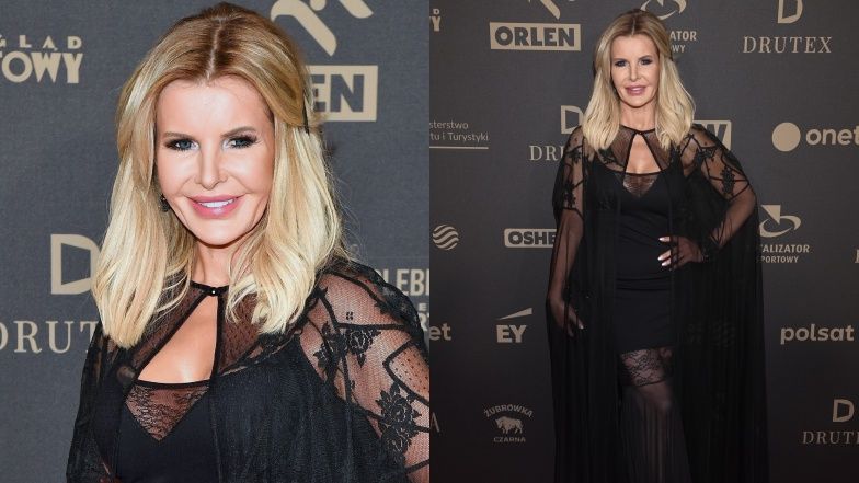 Gala Mistrzów Sportu 2023: Joanna Racewicz posyła uśmiechy w CZARNEJ MINI i przezroczystej pelerynce (FOTO)