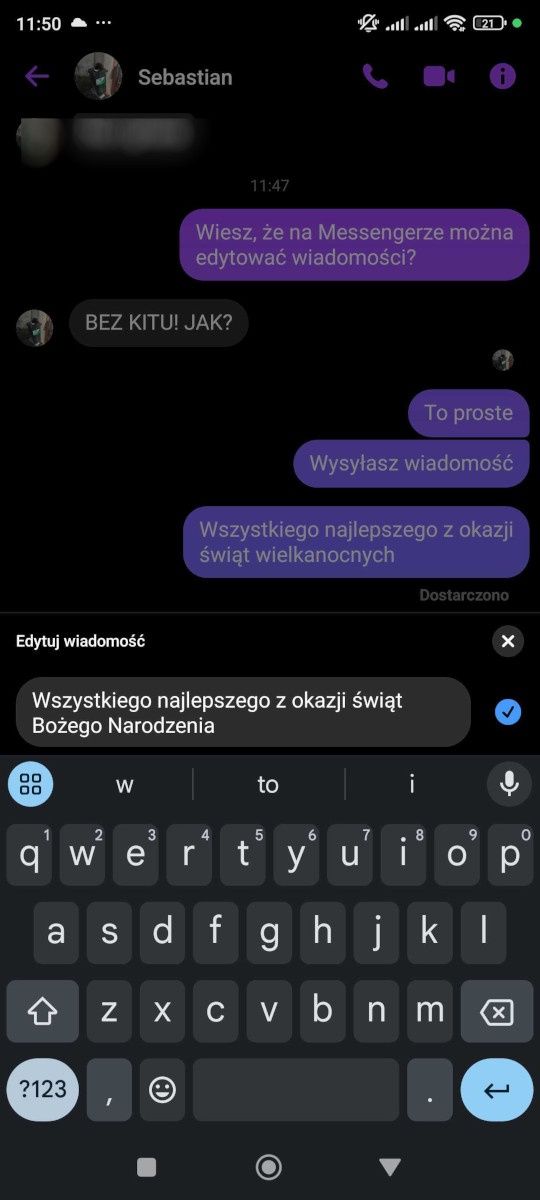 Messenger - jak edytować wiadomości