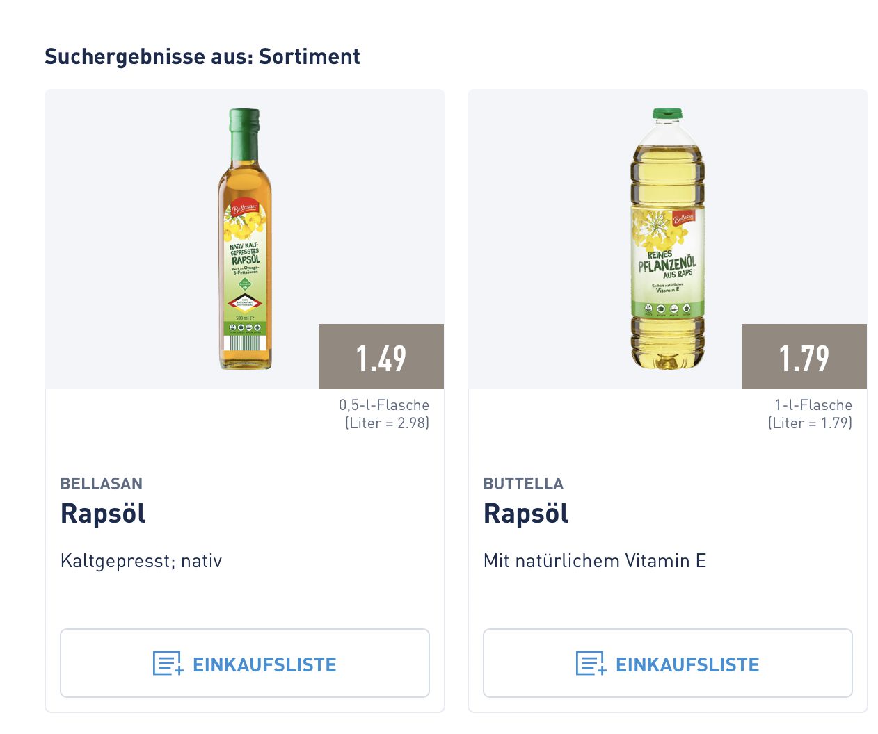 Ceny oleju rzepakowego w niemieckim dyskoncie Aldi Nord