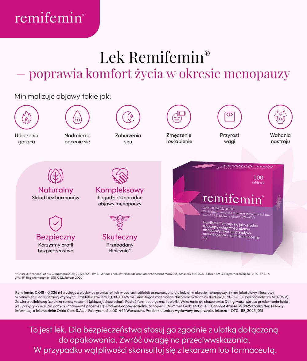 Lek Remifemin poprawia komfort życia w okresie menopauzy - infografika.