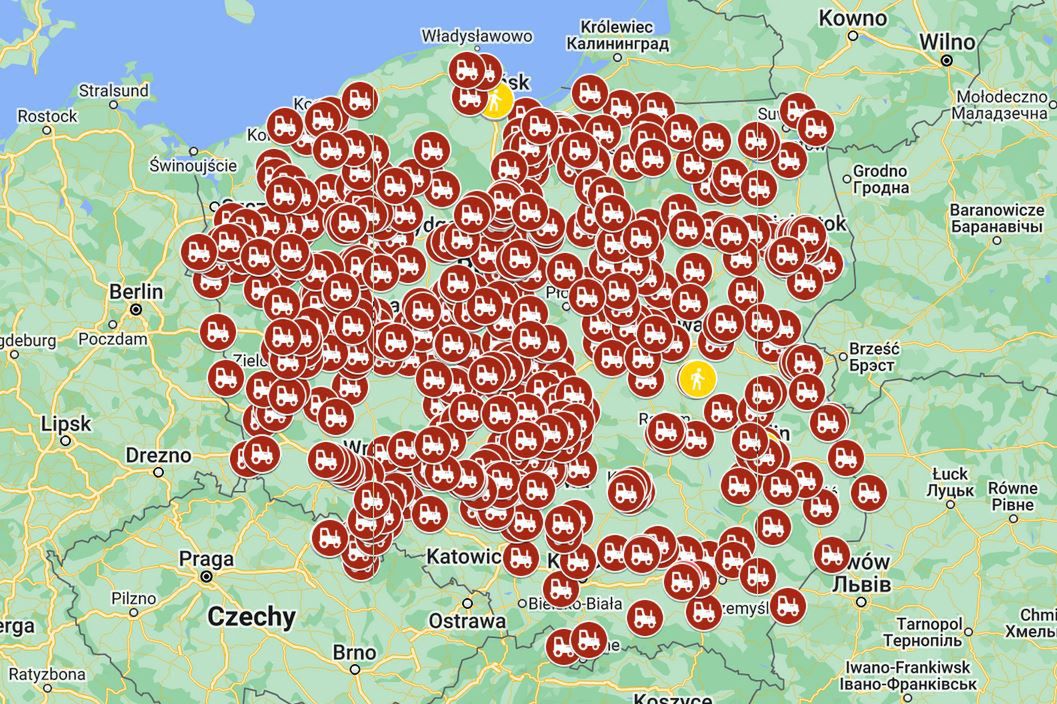 Strajk rolników. Mapa blokad 20 marca 2024