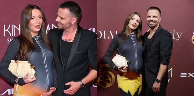 Ciężarna Dominika Serowska EKSPONUJE BRZUSZEK w obcisłej kiecce na ściance u boku Marcina Hakiela (ZDJĘCIA)