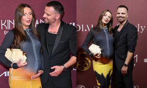 Ciężarna Dominika Serowska EKSPONUJE BRZUSZEK w obcisłej kiecce na ściance u boku Marcina Hakiela (ZDJĘCIA)