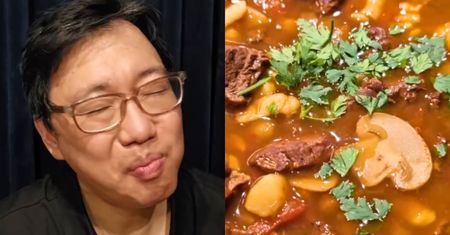 Koreańczyk spróbował zupę gulaszową. Jego mina i gest na koniec robią furorę