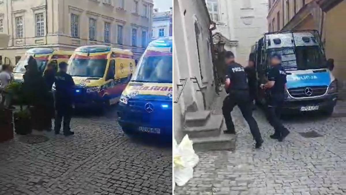 Karetki pogotowia i policja na Starym Mieście w Lublinie