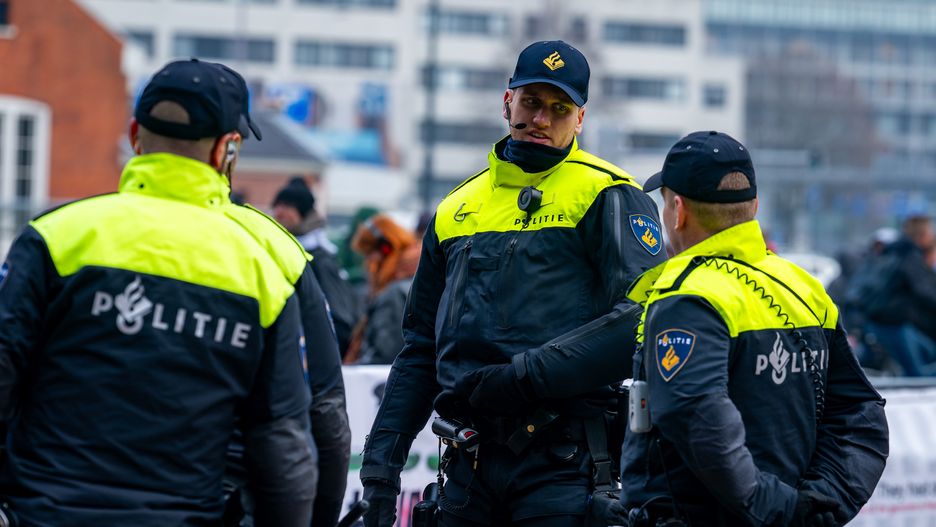 ROTTERDAM, NETHERLANDS - NOVEMBER 30: Demonstrators and police are seen during a pro-Palestine protest near Ahoy Rotterdam, on November 30, 2023 in Rotterdam, Netherlands. (Photo by Joris Verwijst/BSR Agency/Getty Images)