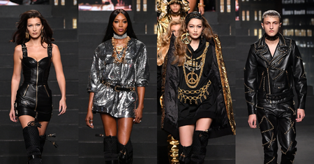 Wiecznie młoda Naomi Campbell idzie po wybiegu Moschino x H&M w towarzystwie rodzeństwa Hadid (ZDJĘCIA)