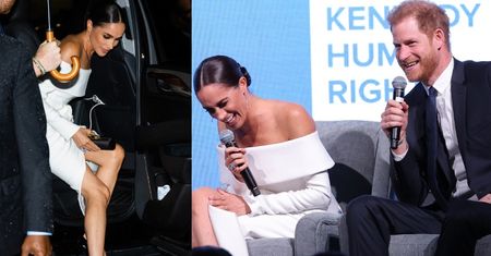 Meghan Markle z ryzykownym rozcięciem bryluje u boku księcia Harry'ego przed premierą dokumentu Netfliksa (ZDJĘCIA)