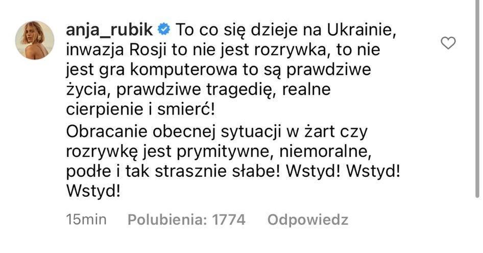 Anja Rubik krytykuje Antka Królikowskiego