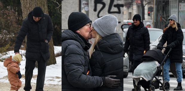 TYLKO NA PUDELKU: Krzysztof Ibisz całuje się z młodszą o 27 lat żoną podczas spaceru z córką (ZDJĘCIA)