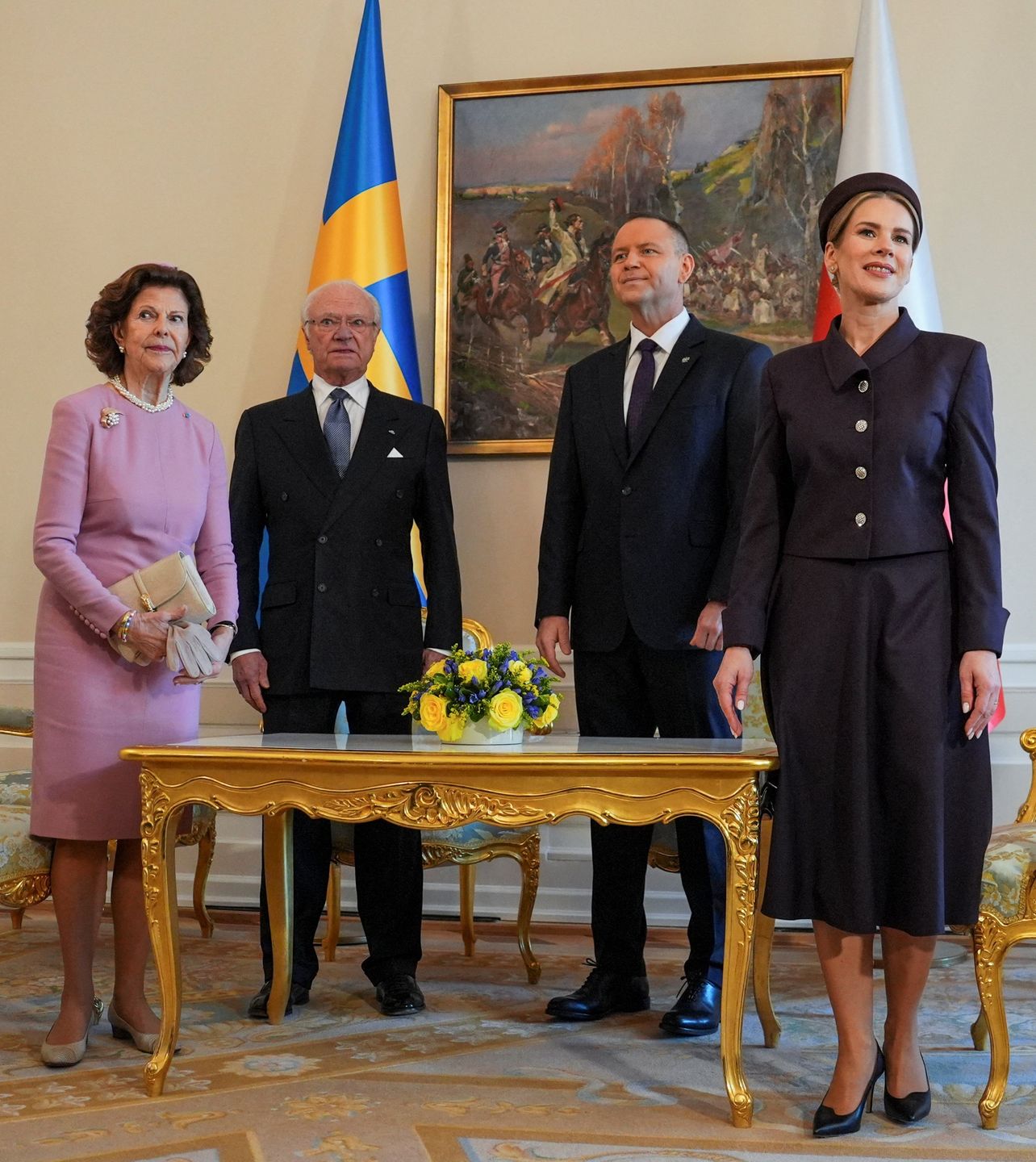 Karol i Marta Nawroccy, król Gustaw XVI, królowa Sylwia