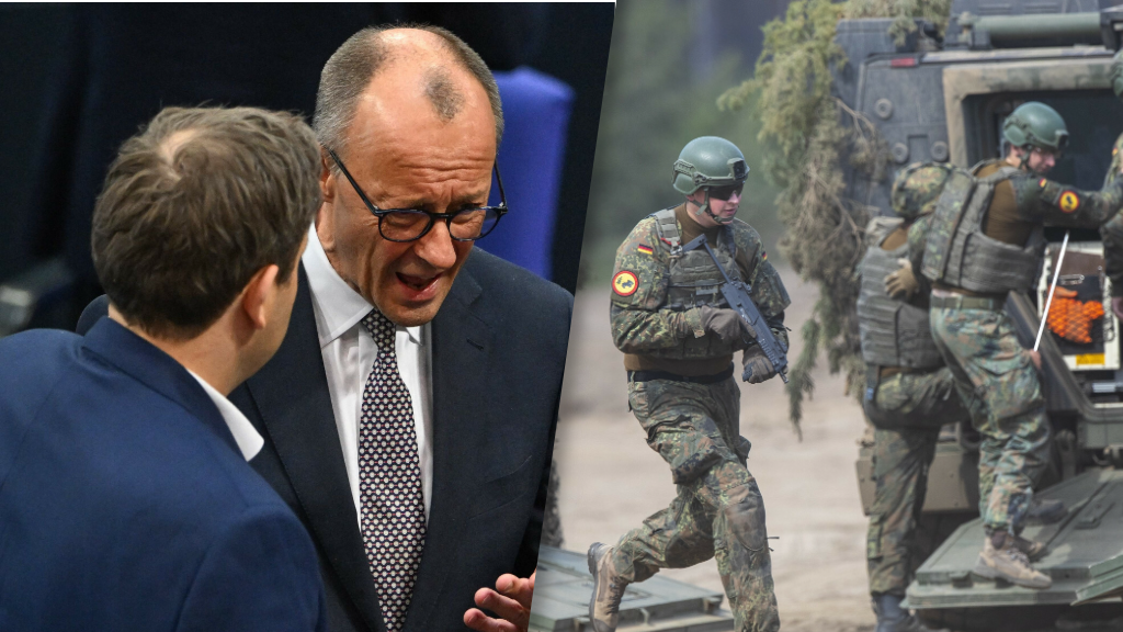 Kandydat na kanclerza Friedrich Merz (CDU/CSU) oraz żołnierze Ni