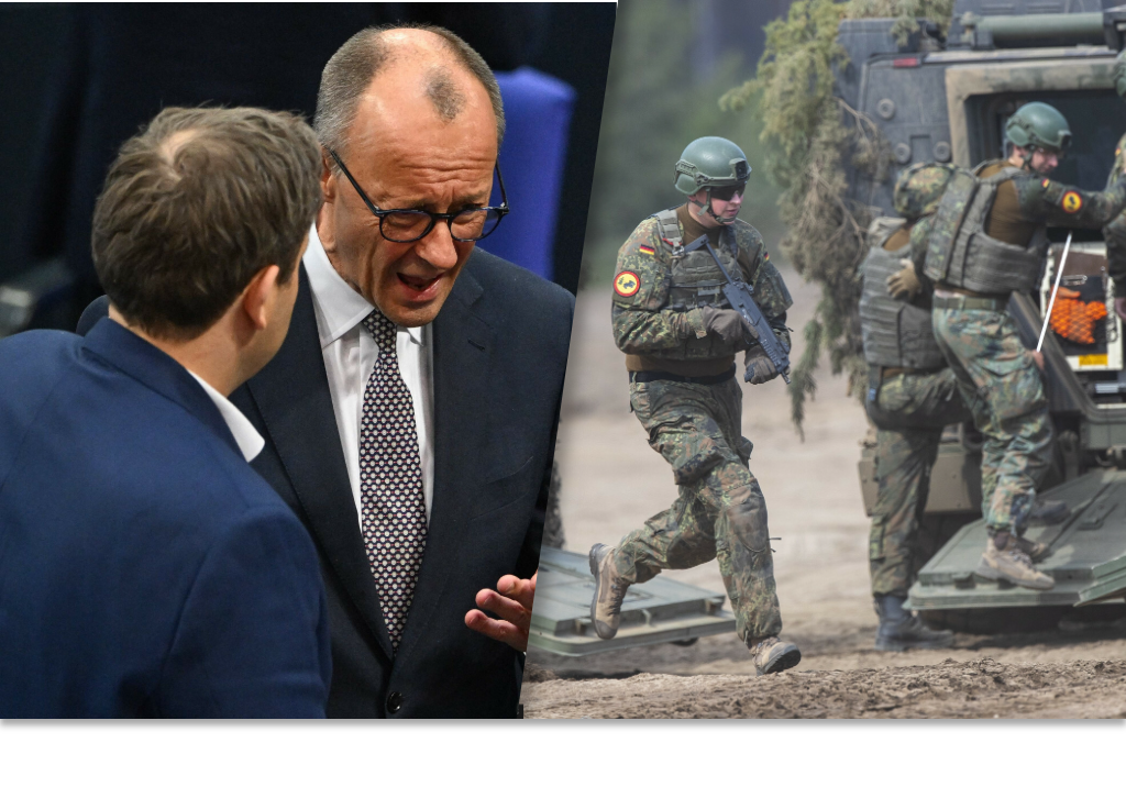 Candidate for Chancellor Friedrich Merz (CDU/CSU) and German soldiers