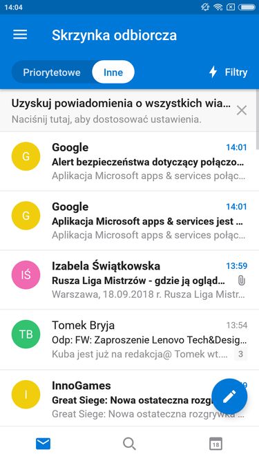 Outlook, widok poczty