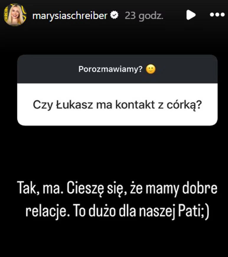 Wpis Marianny Schreiber na Instagramie