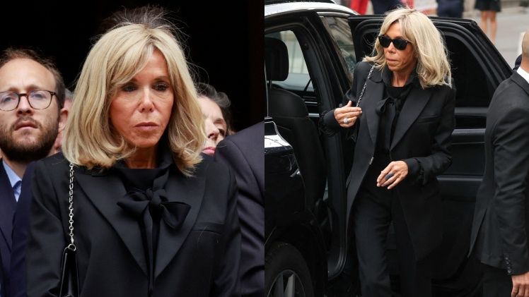 Brigitte Macron w eleganckiej stylizacji na pogrzebie Jane Birkin