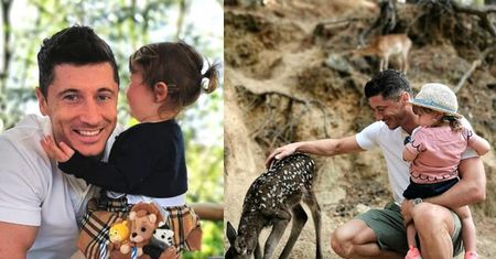 Robert Lewandowski pokazuje Klarci jelonka w hiszpańskim rezerwacie przyrody: "Bambi!"