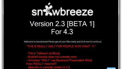 Sn0wbreeze 2.3 dla iOS 4.3 i jailbreaku tethered dostępny do pobrania 1