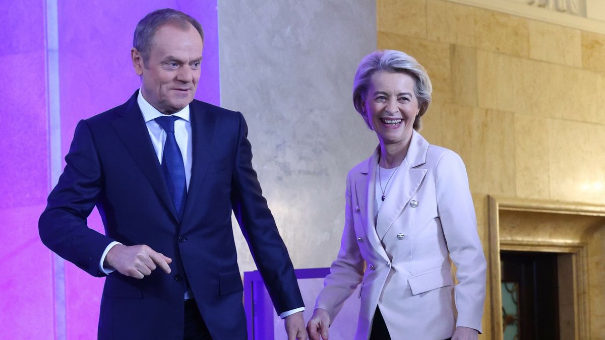 Ursula von der Leyen z wizyt? w Polsce
23.02.2024 Warszawa Wizyta przewodniczacej Komisji Europejskiej i premiera Belgii w Polsce Fot. Andrzej Iwanczuk/REPORTER 
N/z: Donald Tusk, Ursula von der Leyen
Andrzej Iwanczuk/REPORTER