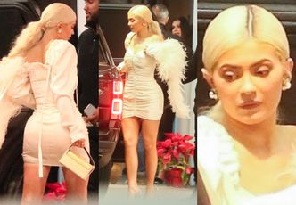 Seksowna Kylie Jenner w blond peruce eksponuje bujne kształty w obcisłej sukience