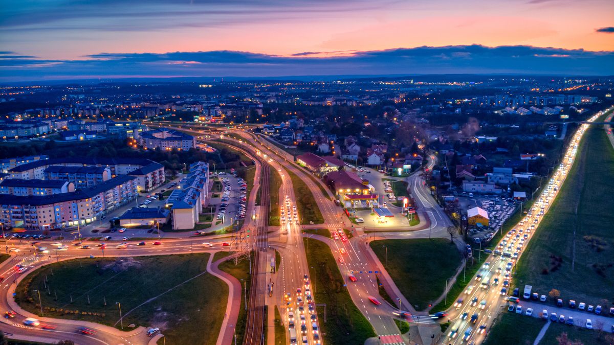 city, night, urban, view, cityscape, architecture, skyline, building, road, sunset, traffic, light, street, town, aerial, landscape, bridge, paris, panorama, highway, travel, evening, sky, lights, gdansk, ujescisko, chelm, overpass, city lights, city lights at evening, poland, europe, house, transport, transportation