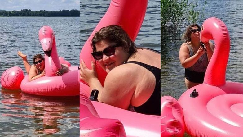 Dominika Gwit pływa na flamingu