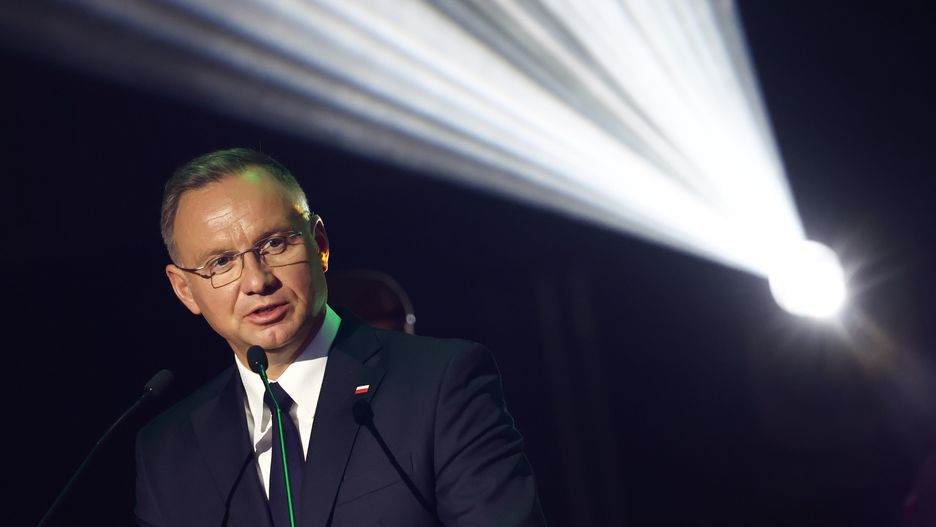 KIELCE, POLAND - SEPTEMBER 3: Polish President Andrzej Duda during 32nd International Defence Industry Exhibition MSPO in Kielce Poland on September 3, 2024. Record 769 exhibitors take part in this year exhibition. (Photo by Jakub Porzycki/Anadolu via Getty Images)
