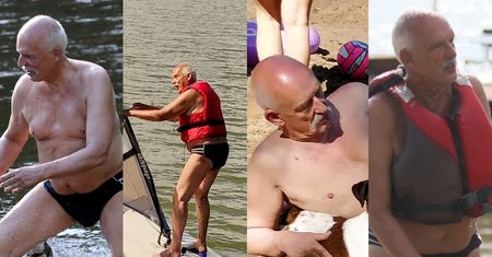 Pudelkowy ranking wakacyjnych stylizacji Janusza Korwin-Mikkego. W których slipkach wypadł najlepiej? (ZDJĘCIA)