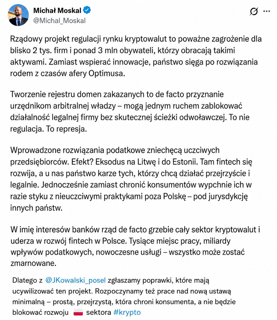 9. września 2025 r. poseł Moskal ogłasza prace nad ustawą