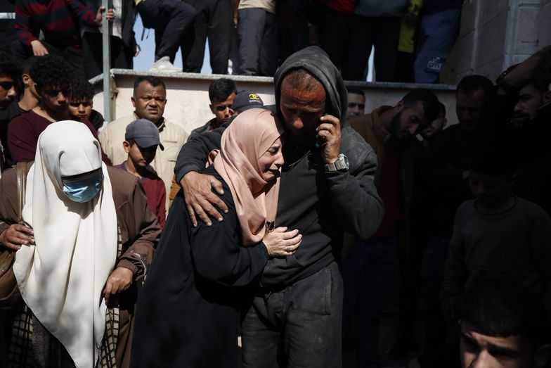 Journalists among 9 Palestinians killed in Israeli airstrike targeting relief team in northern Gaza
BEIT LAHIA, GAZA - MARCH 15: Relatives of the 9 Palestinians, including 3 journalists, who died as a result of Israeli airstrikes on the Beit Lahia, mourn as the dead bodies brought to the Indonesian Hospital in Beit Lahia, Gaza on March 15, 2025. At least nine Palestinians, including journalists, were killed on Saturday in an Israeli airstrike targeting a relief team in the town of Beit Lahia, northern Gaza Strip, the Health Ministry said. According to sources, the drone struck a relief team distributing temporary tents to residents whose homes had been destroyed by Israel. (Photo by Mahmoud Issa/Anadolu via Getty Images)
Anadolu
palestinians, died, dead bodies, beit lahiya, mourn, israeli attacks, 6 palestinians, airstrike, gaza, israeli airstrikes